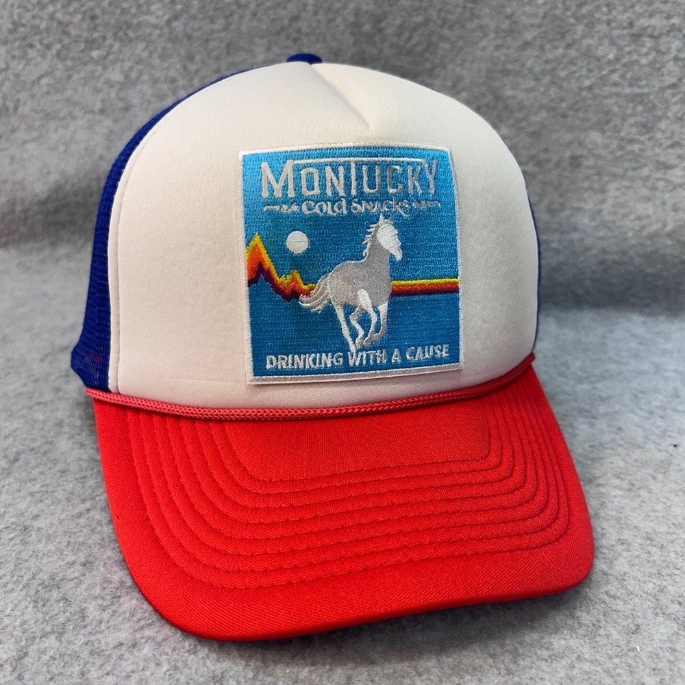 Montucky Cold Snacks Horse Logo Unisex Red White Blue Decky Trucker Hat OSFM